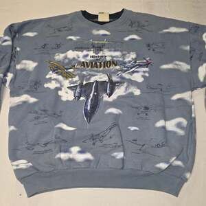 Vintage 90s Art Unlimited History Of Aviation All Over Print Sweatshirt With Poc